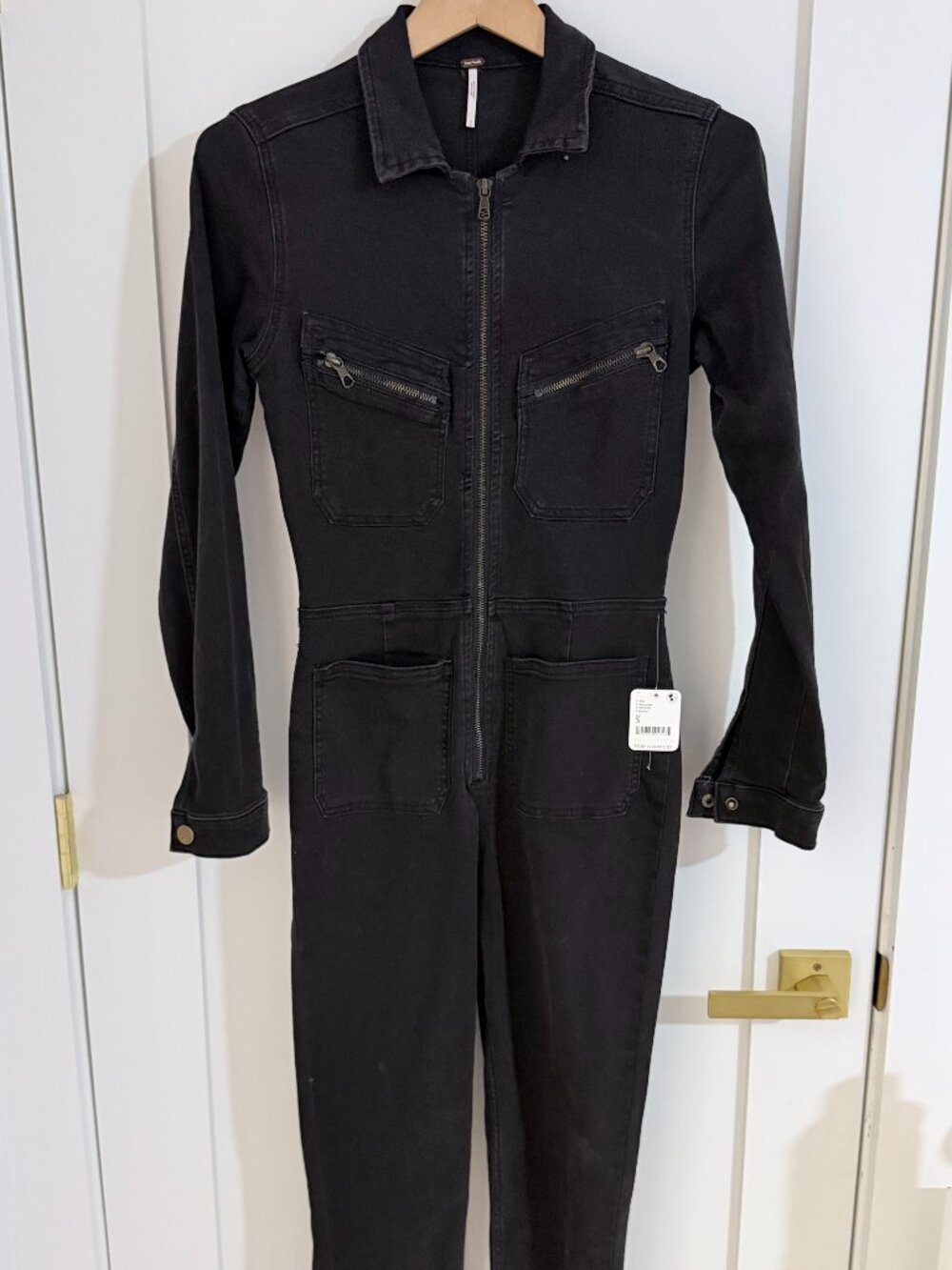 Free People Black Denim Zip Front Jumpsuit NWT Size Small